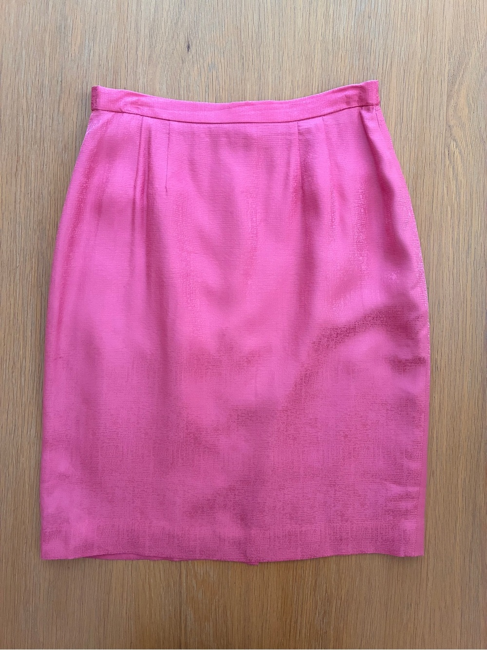 Vintage Papell Petites-100% Silk-Fuchsia-Pink Pencil Skirt-Barbiecore-90s-6P
